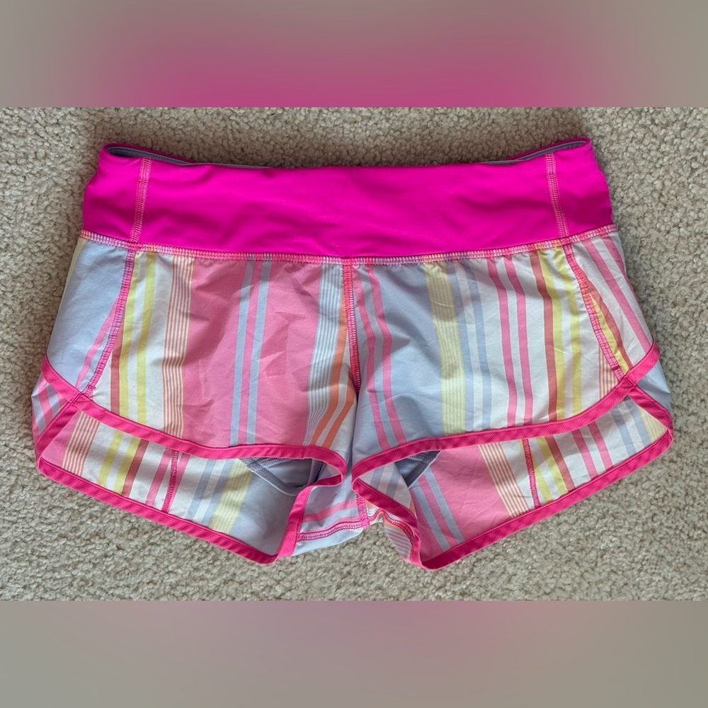 Lululemon RARE Hot Pink Striped Lined Speed Up Low Rise 2.5” Shorts Size 4